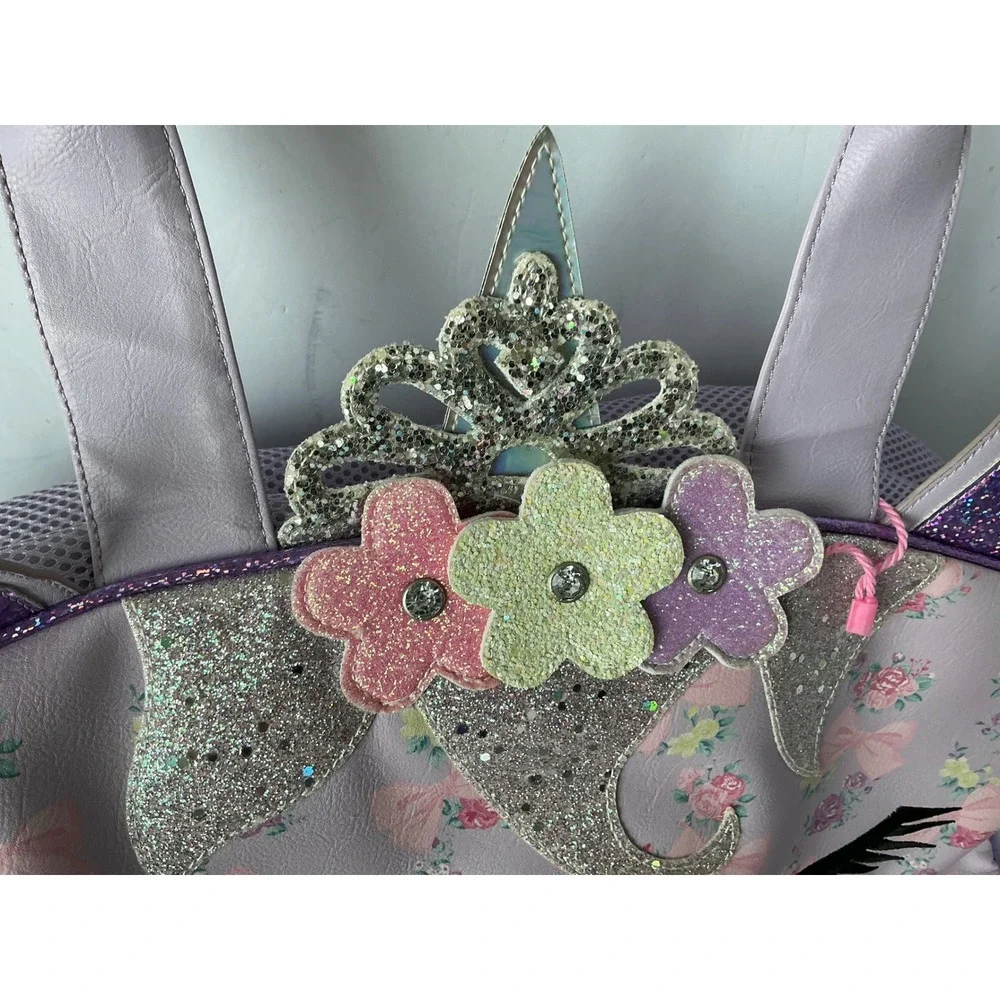 OMG Accessories Unicorn Duffle Bag Floral Glitter Tiara Lavender Kids Travel Bag